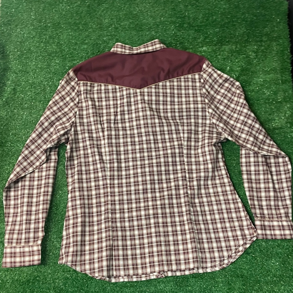 ROPERS WESTERN COWGIRL SNAP WINE CREAM TAN SMALL SCALE PLAID SIZE L-XL - Picture 6 of 11